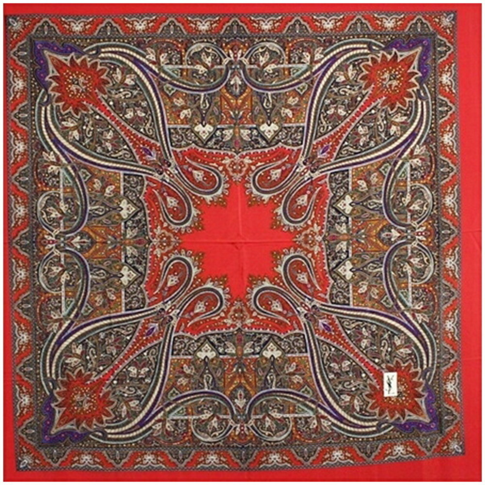 Yves Saint Laurent Silk Large Scarf/Muffler, Red, for Women